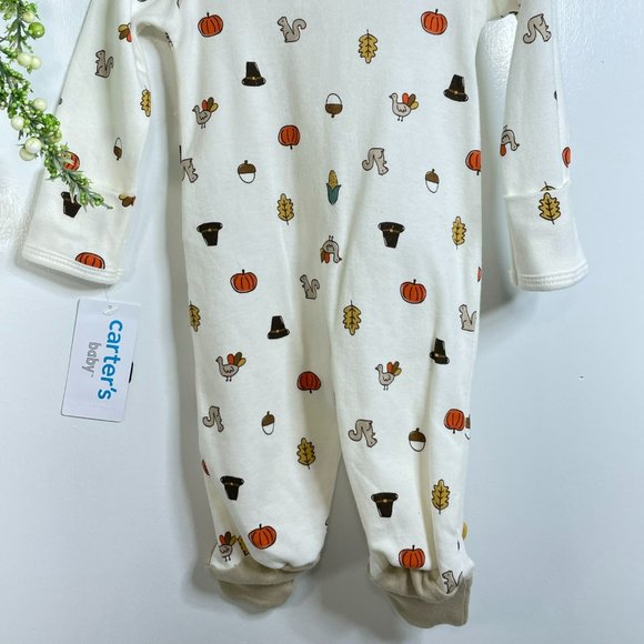 New Carter’s Baby Newborn Footed Sleep Play Turkey Thanksgiving 2 way Zip - Picture 4 of 6